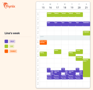 Time blocking kids school activities on Fhynix calendar