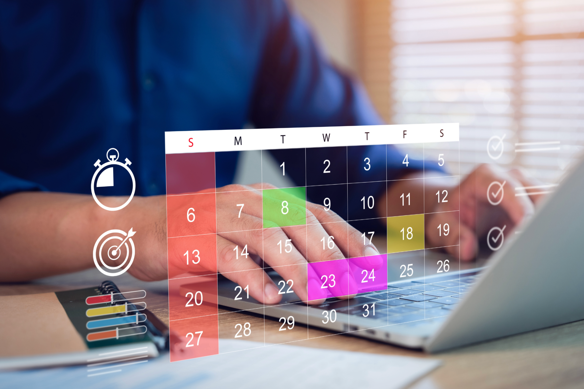 Fhynix monthly calendar view showing dates and the integration of calendars